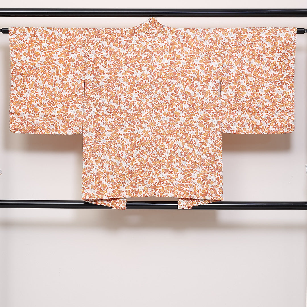 羽織 身丈76cm 裄丈63cm S 正絹 菊 朱系 Sランク 1217-00870