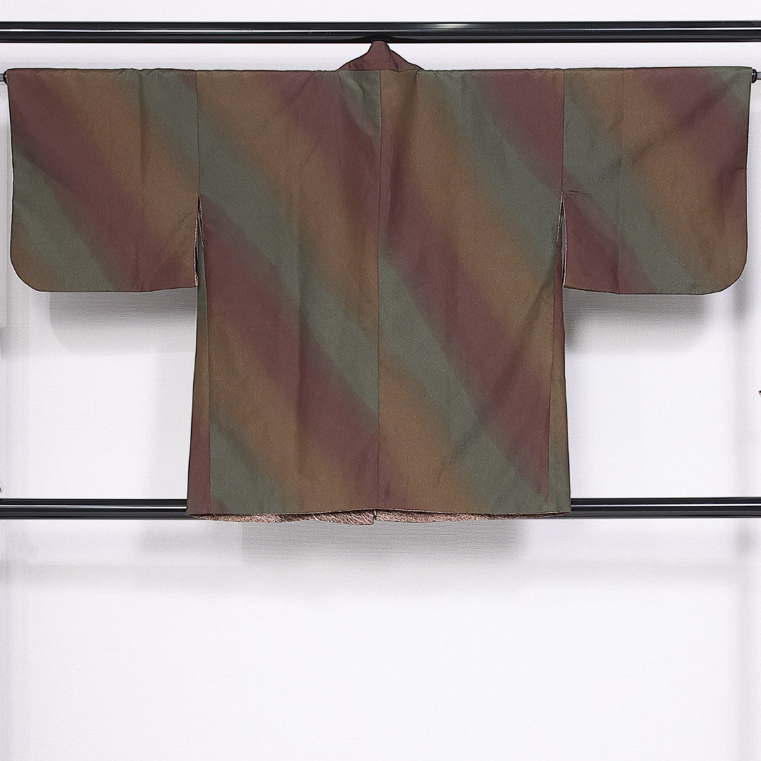 洗える着物 道中着 袷 身丈80cm 裄丈67cm ポリエステル Sランク セミフォーマル Lサイズ リバーシブル 芝草 創作柄 緑系 RP 1236-10606