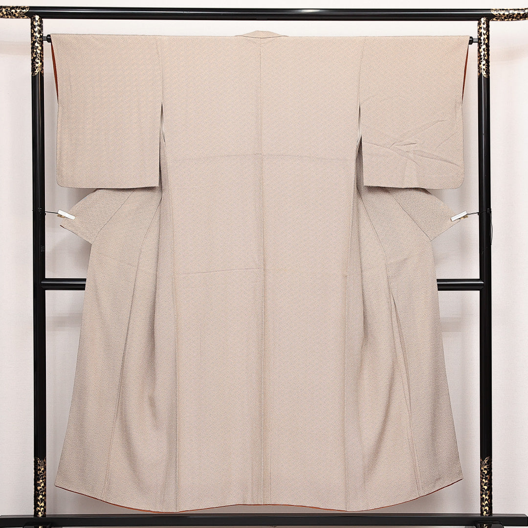 小紋 袷 身丈150cm 裄丈62cm 正絹 Aランク インフォーマル 広衿 Sサイズ 紗綾型 ベージュ系 RP 1221-14097