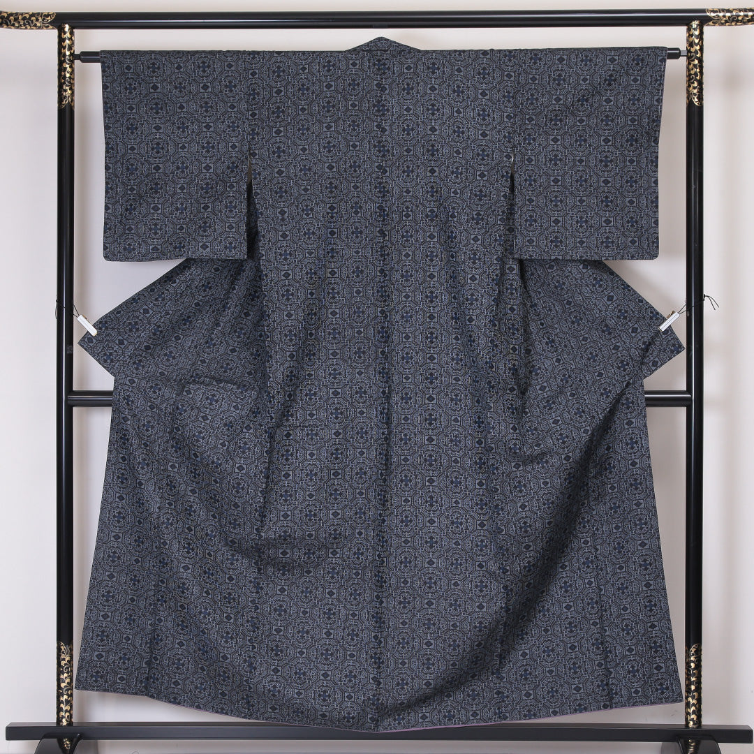アンサンブル 村山大島紬 袷 身丈155cm 裄丈62cm 正絹 Sランク インフォーマル 広衿 Mサイズ 蜀江 紺系 RP 1223-03410
