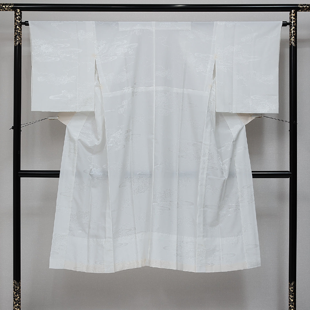 長襦袢 無双袖 身丈130cm 裄丈64cm 正絹 Bランク Lサイズ 流水 菊 白系 HP 1239-14471