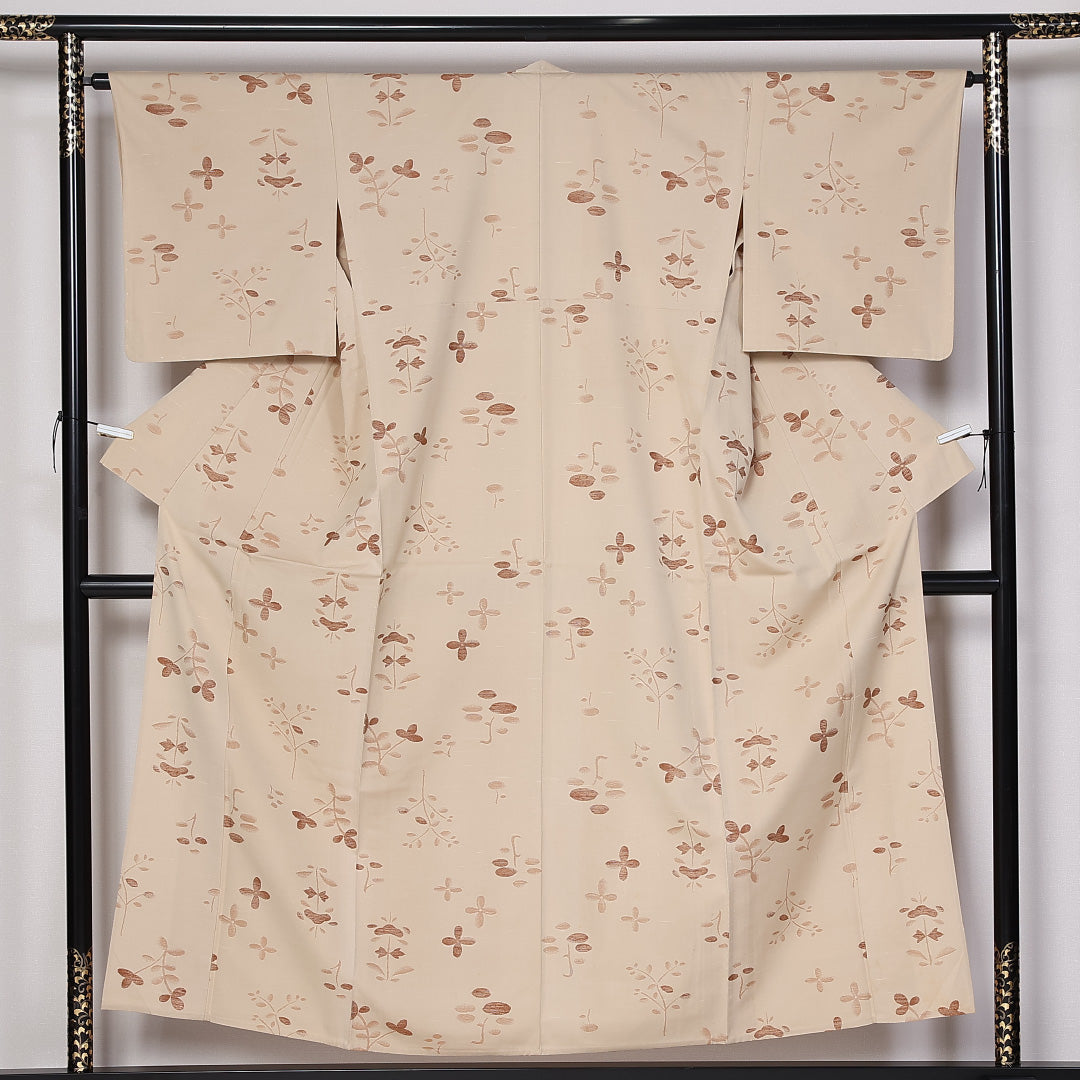 紬 単衣 身丈153cm 裄65cm 正絹 茶系 Aランク 1216-01381