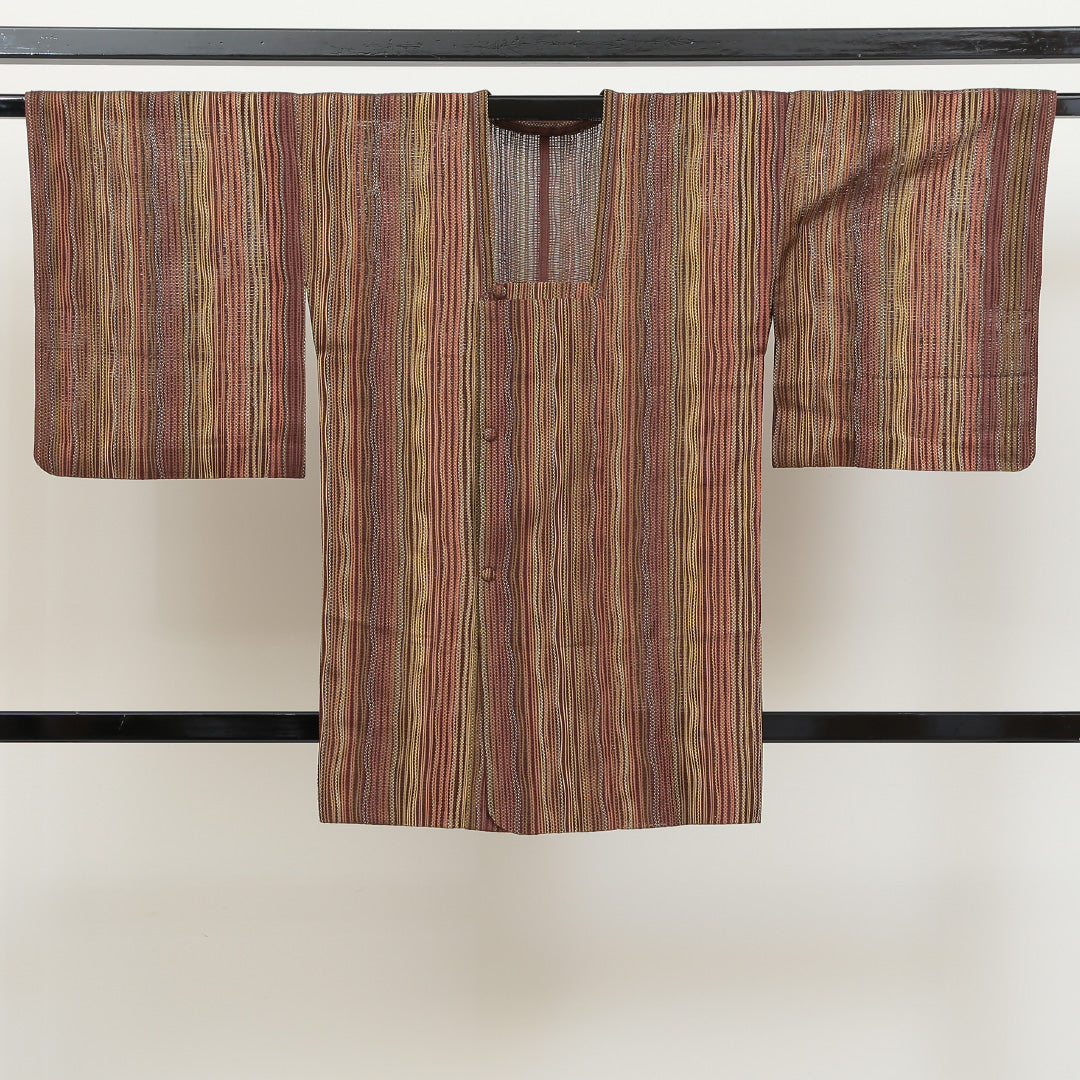 夏物 道行コート 夏物 身丈83cm 裄丈63cm 正絹 Sランク セミフォーマル Sサイズ 創作柄 茶系 RP 1237-05598