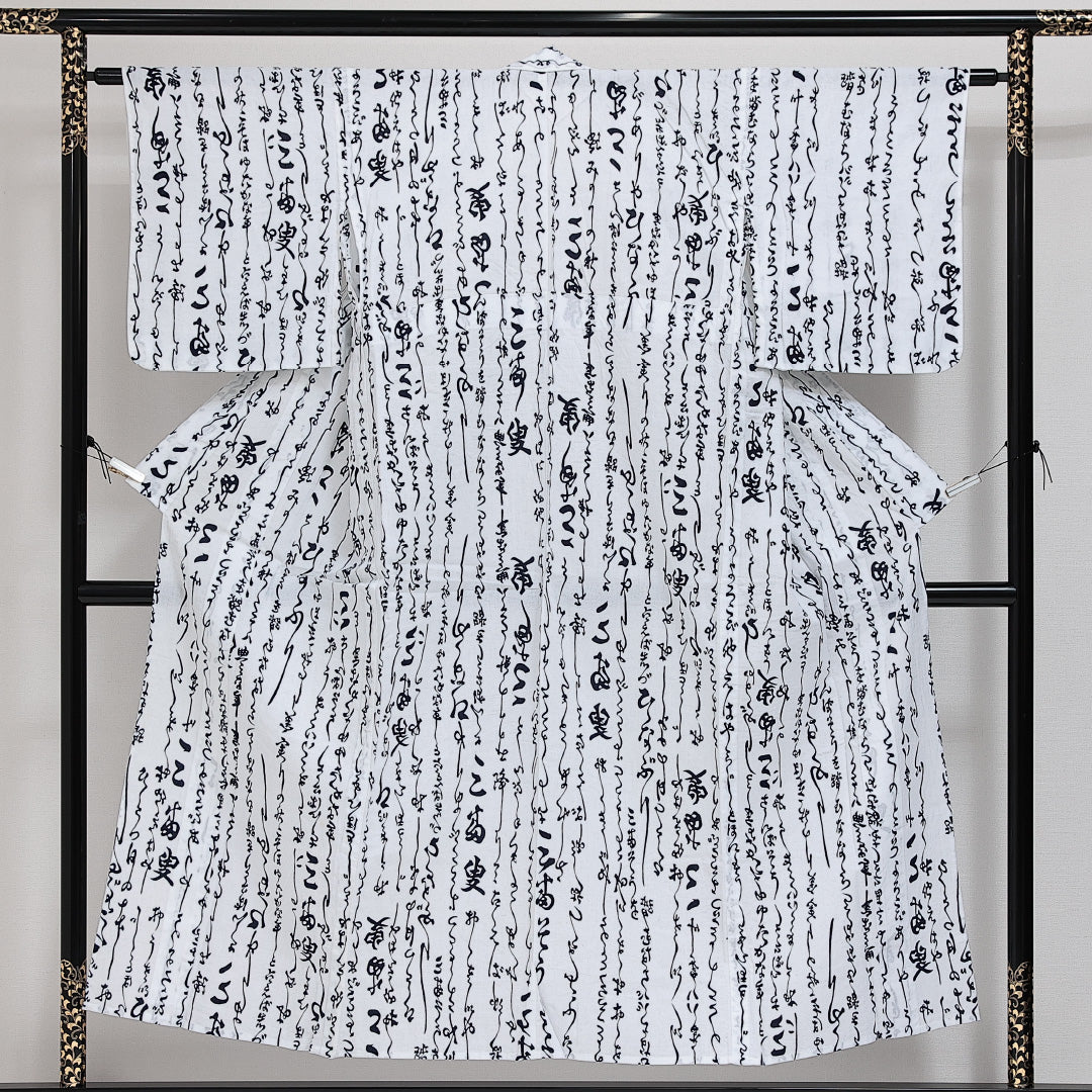 浴衣 夏物 洗える着物 身丈149cm 裄丈61cm Aランク 木綿 バチ衿 XSサイズ カジュアル 創作柄 独創的 粋 白系 1218-14272