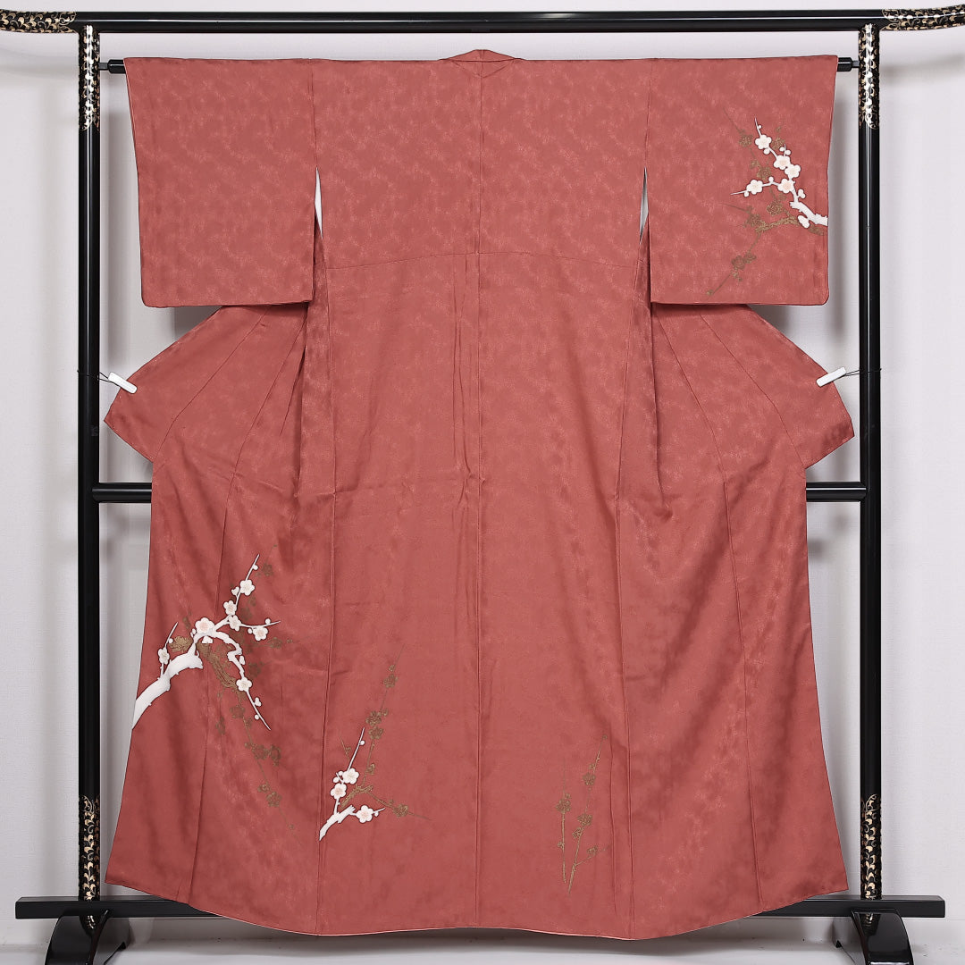 訪問着 袷 身丈158cm 裄丈62cm 正絹 Sランク セミフォーマル 広衿 Mサイズ 梅 赤系 RP 1217-04828