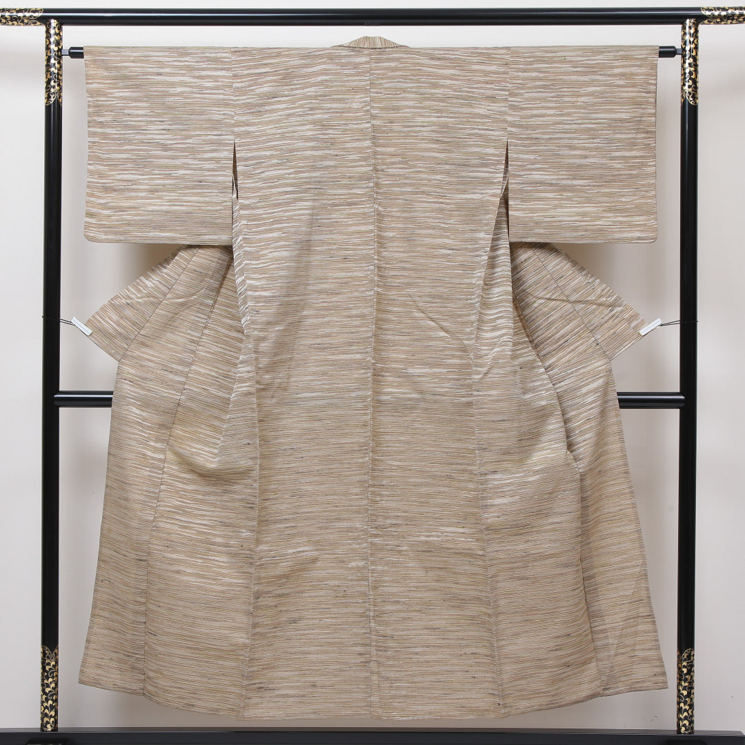 紬 単衣 身丈150cm 裄丈62cm 正絹 Sランク カジュアル 広衿 Sサイズ 無地 上品 優しい クリーム系 RP 1223-02899