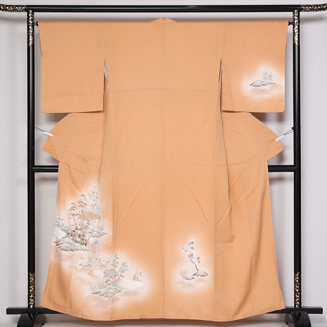 訪問着 袷 身丈159cm 裄65.5cm 正絹 茶屋辻 梅鉢 笠松 Sランク 1212-00779