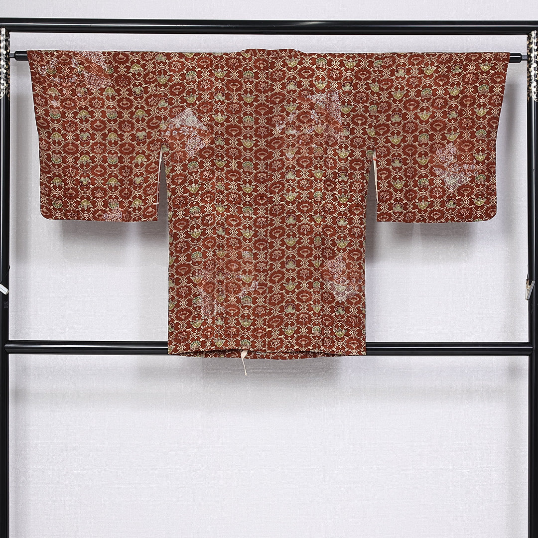 アンティーク 道行コート 袷 身丈79cm 裄丈62cm 正絹 Aランク Sサイズ 紅葉 茶系 RP 1237-10304