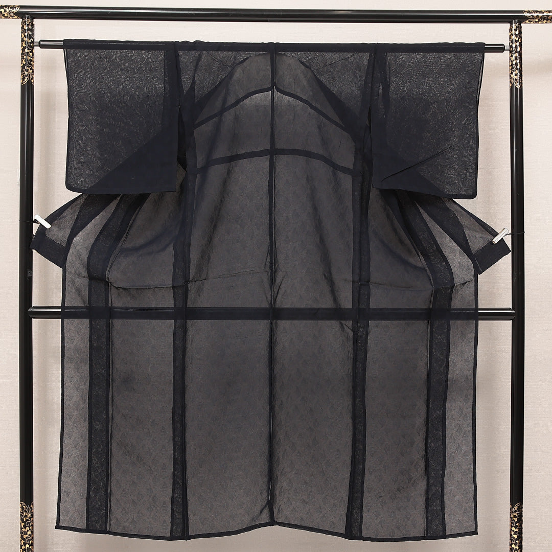 小紋 紺系 正絹 紗 植物柄 1221-17123 背面全体