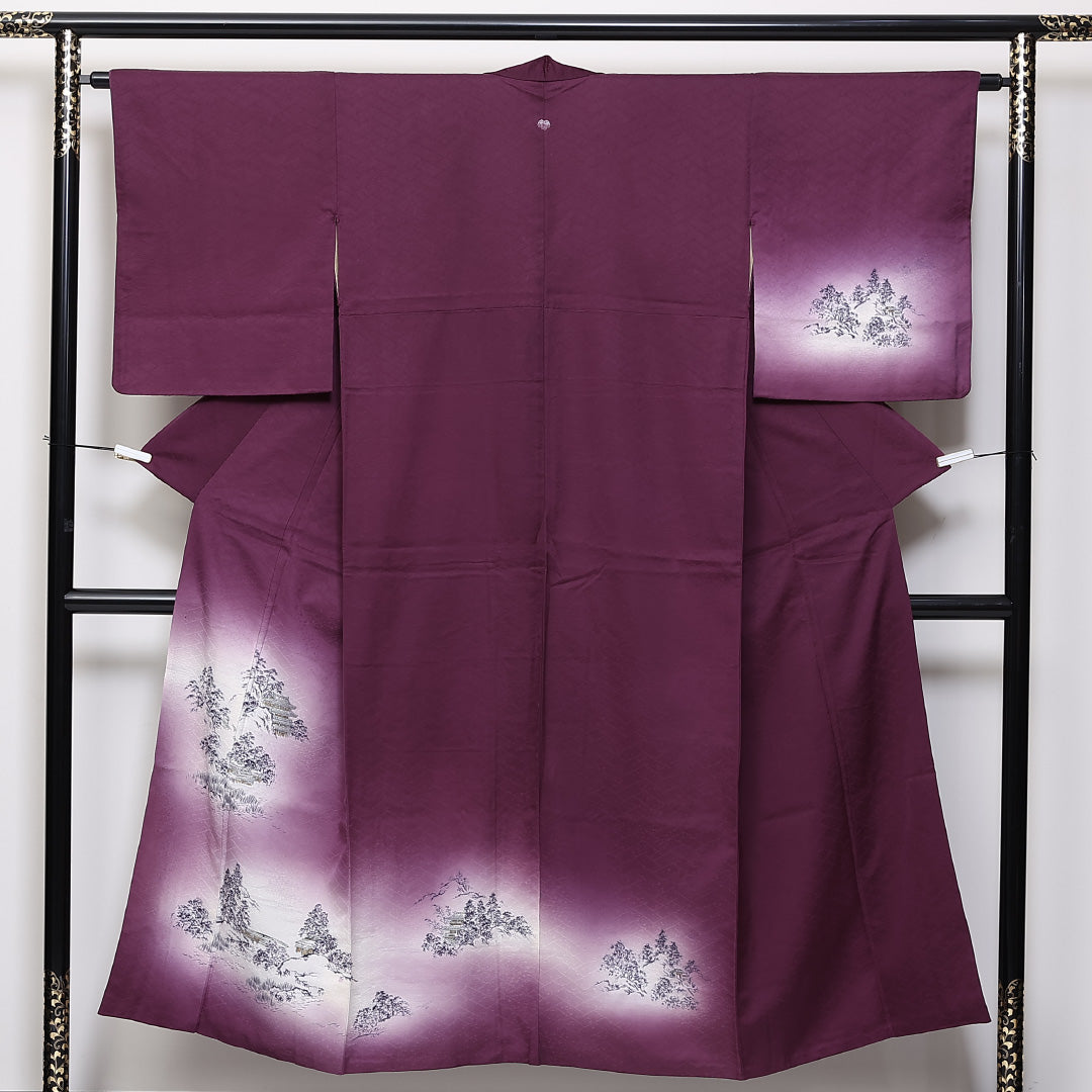 訪問着 袷 身丈149cm 裄63cm 正絹 一つ紋 寺院 ぼかし 蔦 Aランク 1212-00673