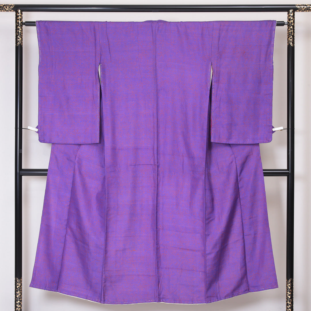 アンティーク 小紋 (錦紗) 袷 身丈147cm 裄丈62cm 正絹 Cランク 広衿 XSサイズ 唐草 紫系 RP 1221-02113