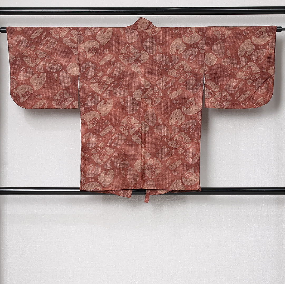 道中着 袷 身丈79cm 裄丈63cm 正絹 Sランク カジュアル Sサイズ 花柄 赤系 RP 1236-12905