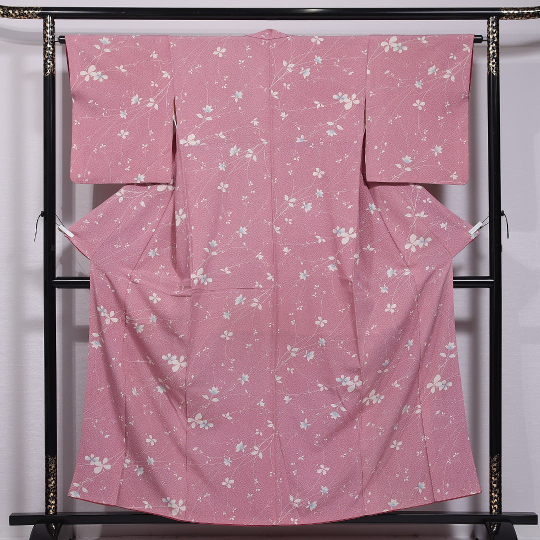 小紋 袷 身丈155cm 裄丈64cm 正絹 Cランク インフォーマル 広衿 Mサイズ 花柄 ピンク系 LP 1221-11431