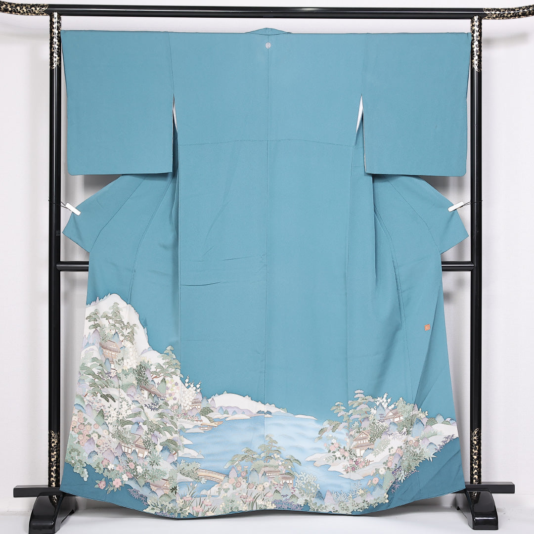 夏豪華絢爛綺麗黒×赤紗小紋身丈160cm裄丈67cm正絹単