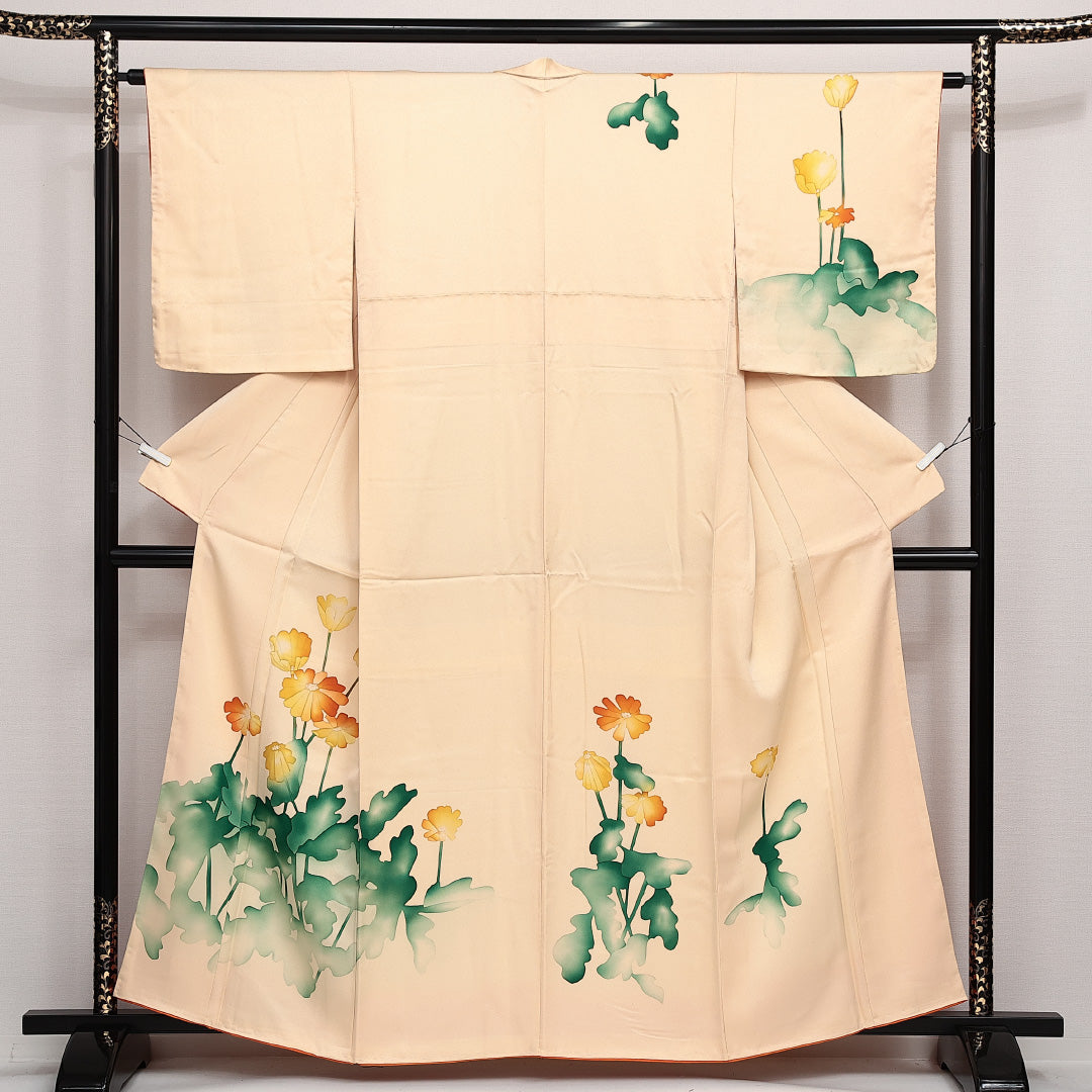 付下げ 袷 身丈160cm 裄丈63cm 正絹 Sランク インフォーマル 広衿 Lサイズ 蒲公英 クリーム系 RP 1218-14157