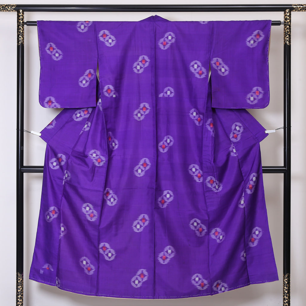 後幅30伊那紬 袷着物 身幅ゆったり、ふくよか 紫、緑、青紫などの多色