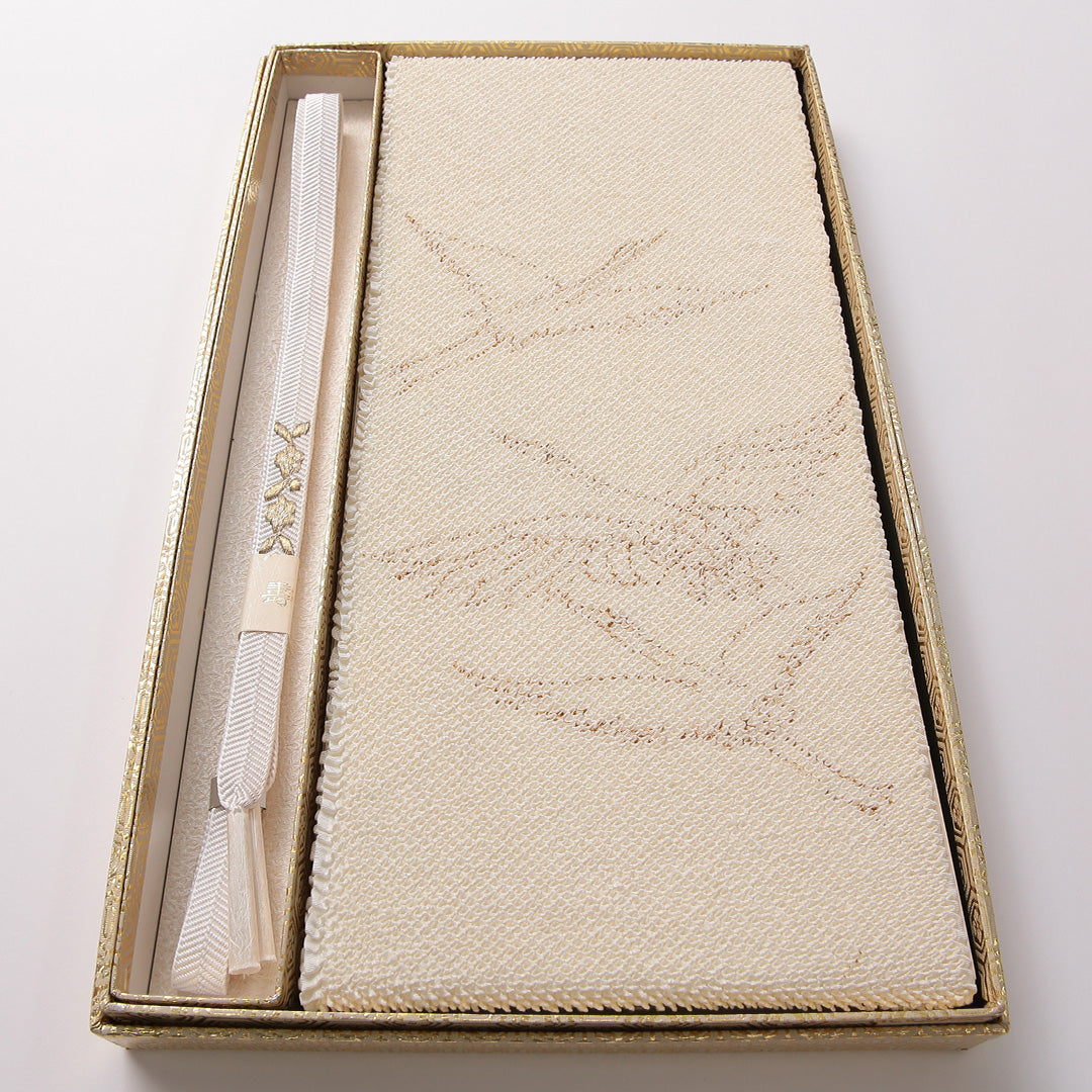 新古品 帯締め・帯揚げセット Nランク 留袖用 総絞り 鶴 平組紐 笹浪組 刺繍 正絹 共箱 和装小物 帯締め 帯揚げ 白系 1221-00974