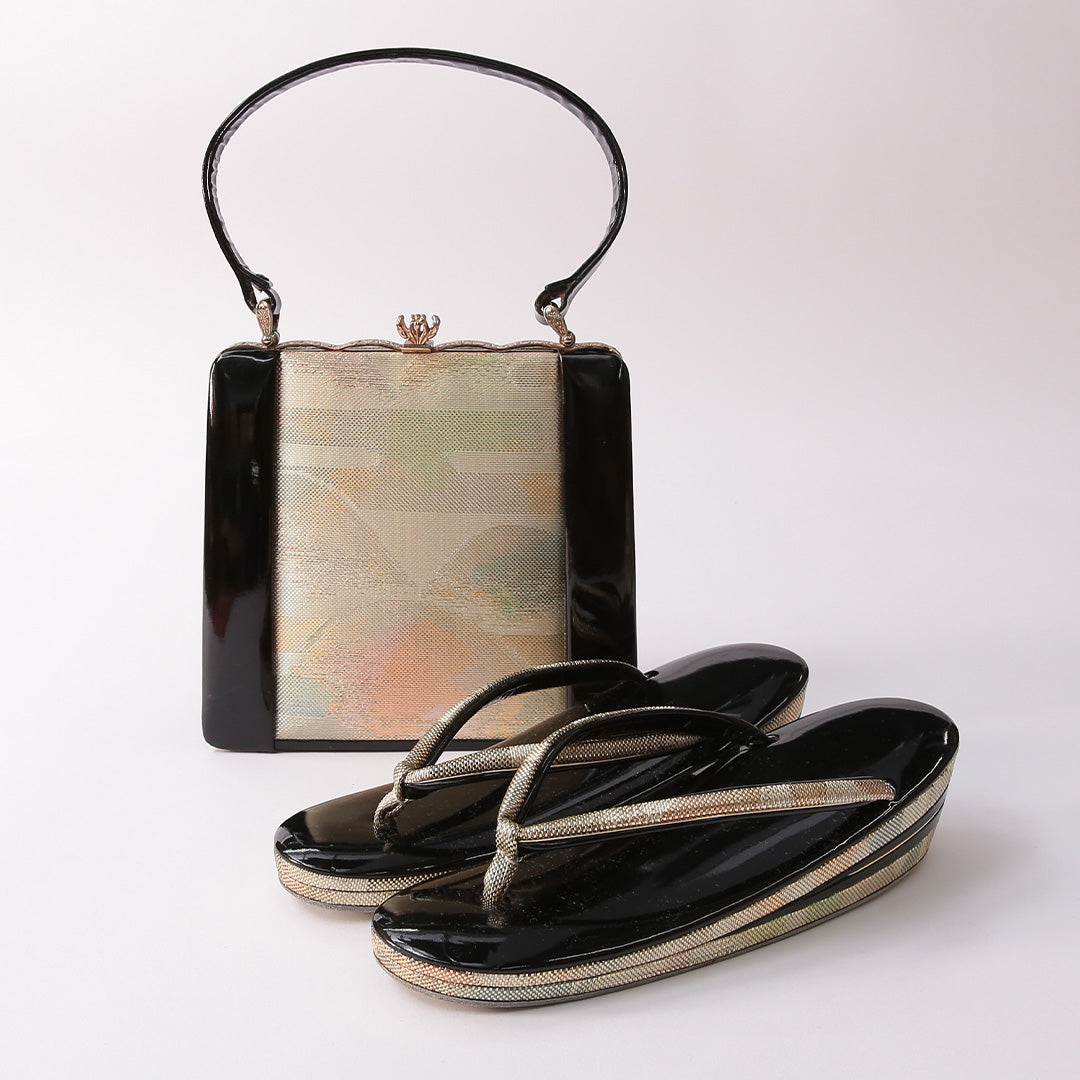 草履・バッグセット Aランク 礼装用 正絹 和装小物 黒系 1241-00990