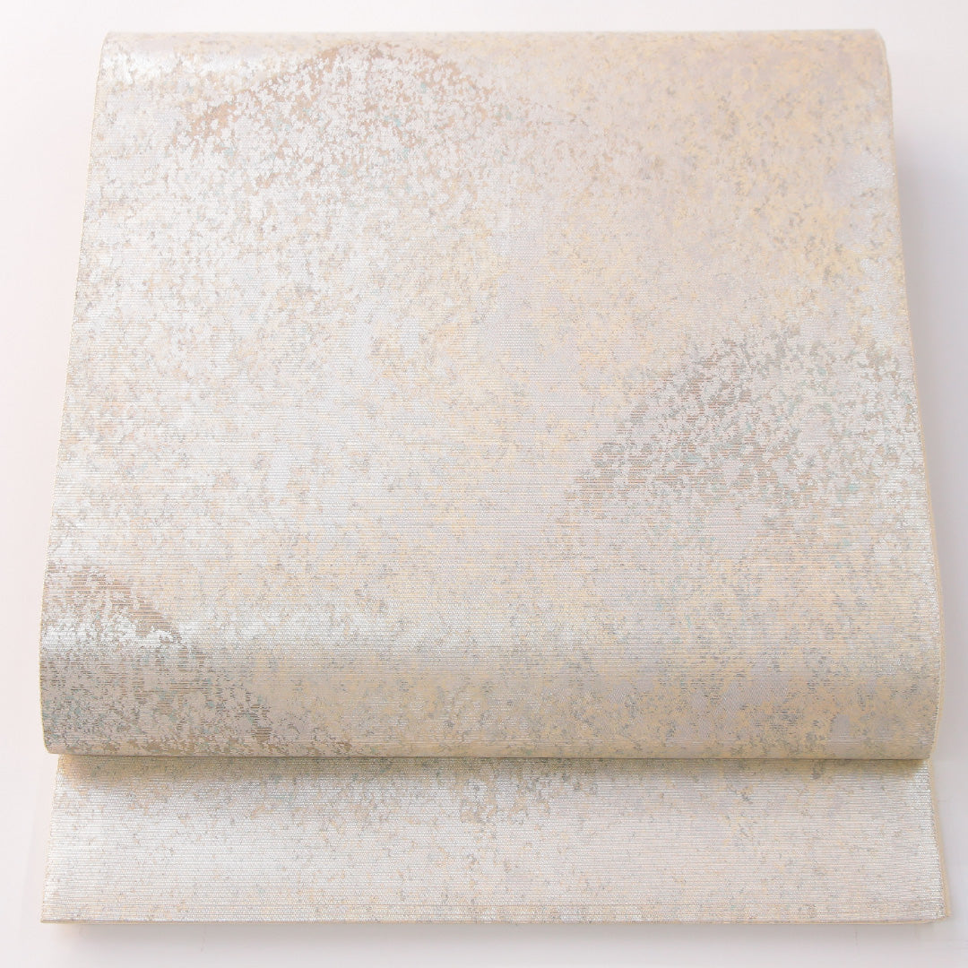 袋帯 帯丈432cm セミフォーマル 六通 Sランク 正絹 引箔 創作柄 白系 銀系 1223-02305