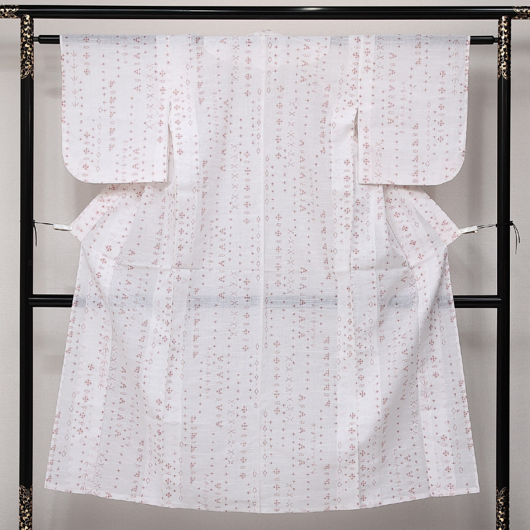 浴衣 夏物 洗える着物 身丈145cm 裄丈60cm Cランク 麻 バチ衿 XSサイズ カジュアル 肩当て 絣柄 素朴 爽やか 白系 1218-14202