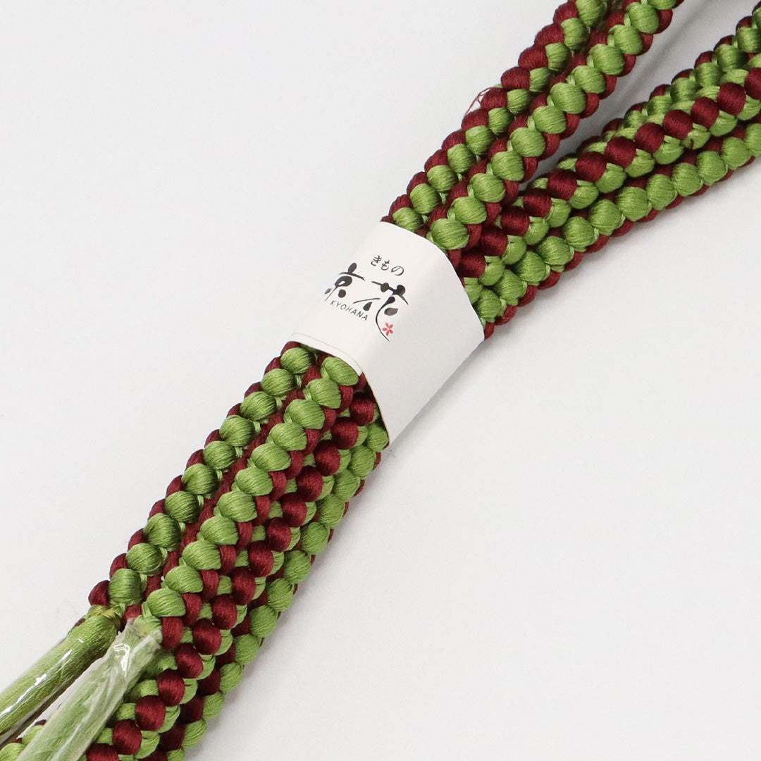 新古品 帯締め 正絹 Nランク 丸組紐 四つ組 緑系 茶系 1236-01266