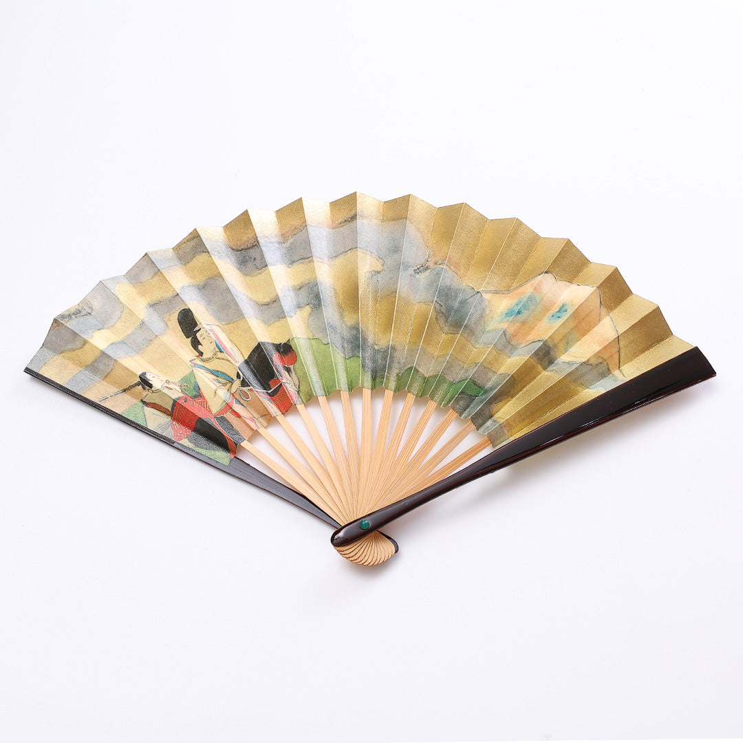 扇子 Sランク 竹製 平安絵巻 礼装用 茶扇 金系 1240-00305