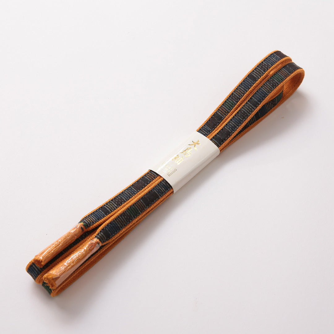 新古品 帯締め 正絹 Nランク 平組紐 大島紬 紺系 朱系 共箱 D 1236-01485