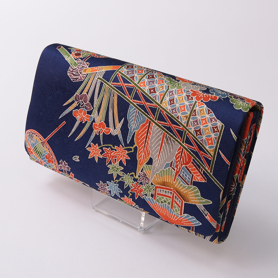 未使用品 草履・バッグセット Aランク カジュアル 杜若 楼閣 正絹 和装小物 紺系 1241-00985