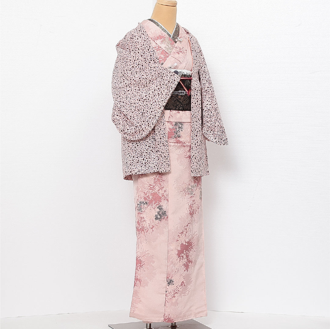 洗える着物 羽織 袷 身丈75cm 裄丈60cm ポリエステル Aランク カジュアル Sサイズ 紐あり 幾何学柄 白系 HP 1232-13781