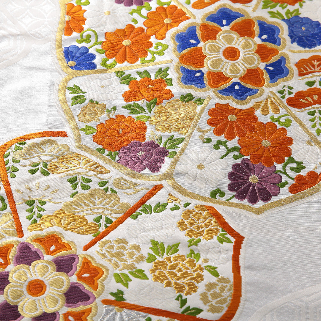 袋帯 帯丈420cm フォーマル 六通 Aランク 正絹 唐織 鏡裏文 銀系 1223-02149