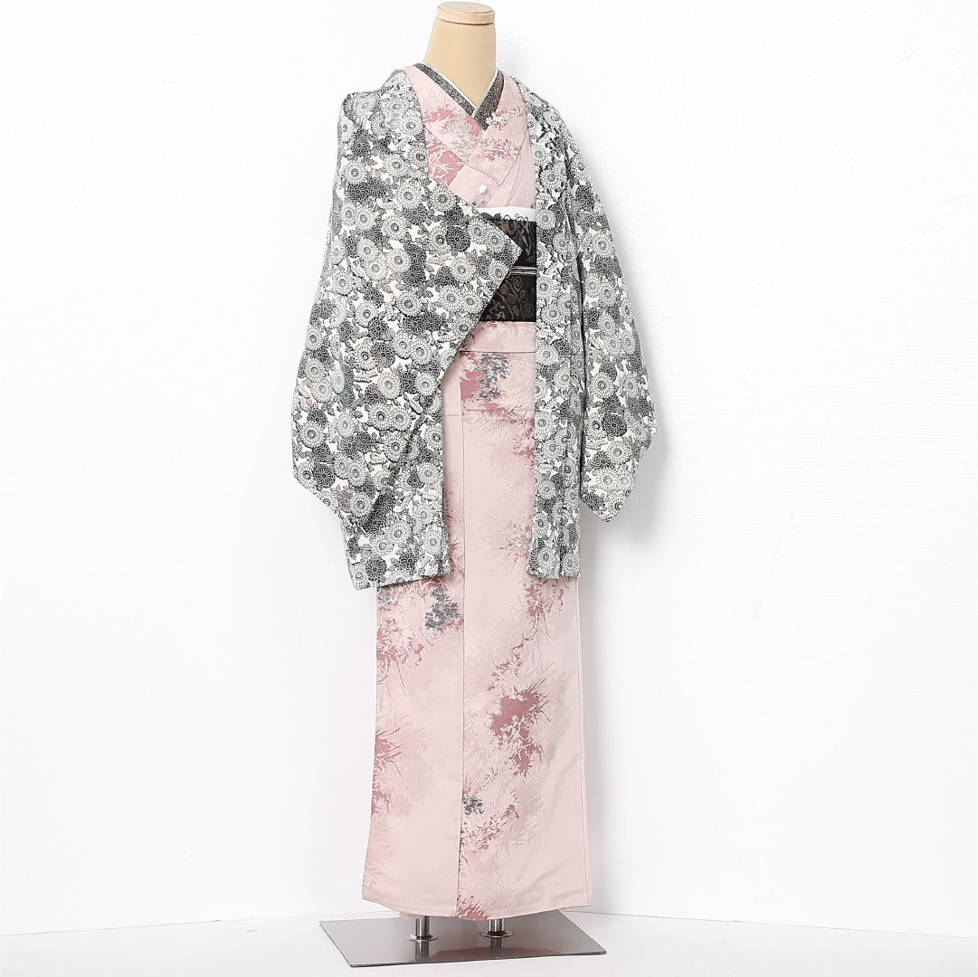 羽織 袷 身丈83cm 裄丈65cm 正絹 Aランク カジュアル Mサイズ 菊 白系 RP 1232-12783