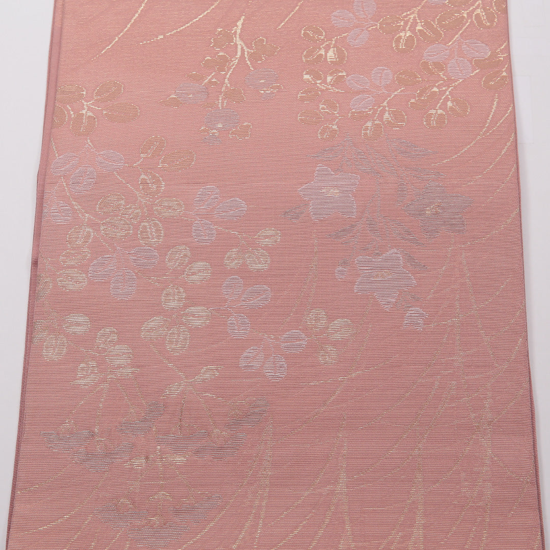 夏物 袋帯 帯丈424cm 正絹 六通 セミフォーマル 秋草文 ピンク系 1243-01443