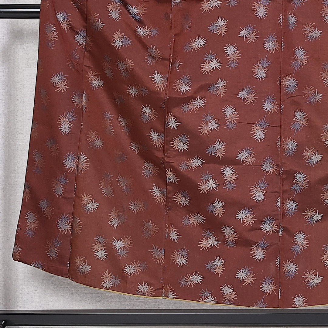 お召 袷 身丈153cm 裄丈62cm 正絹 Sランク インフォーマル バチ衿 Sサイズ 花柄 茶系 RP 1222-10133