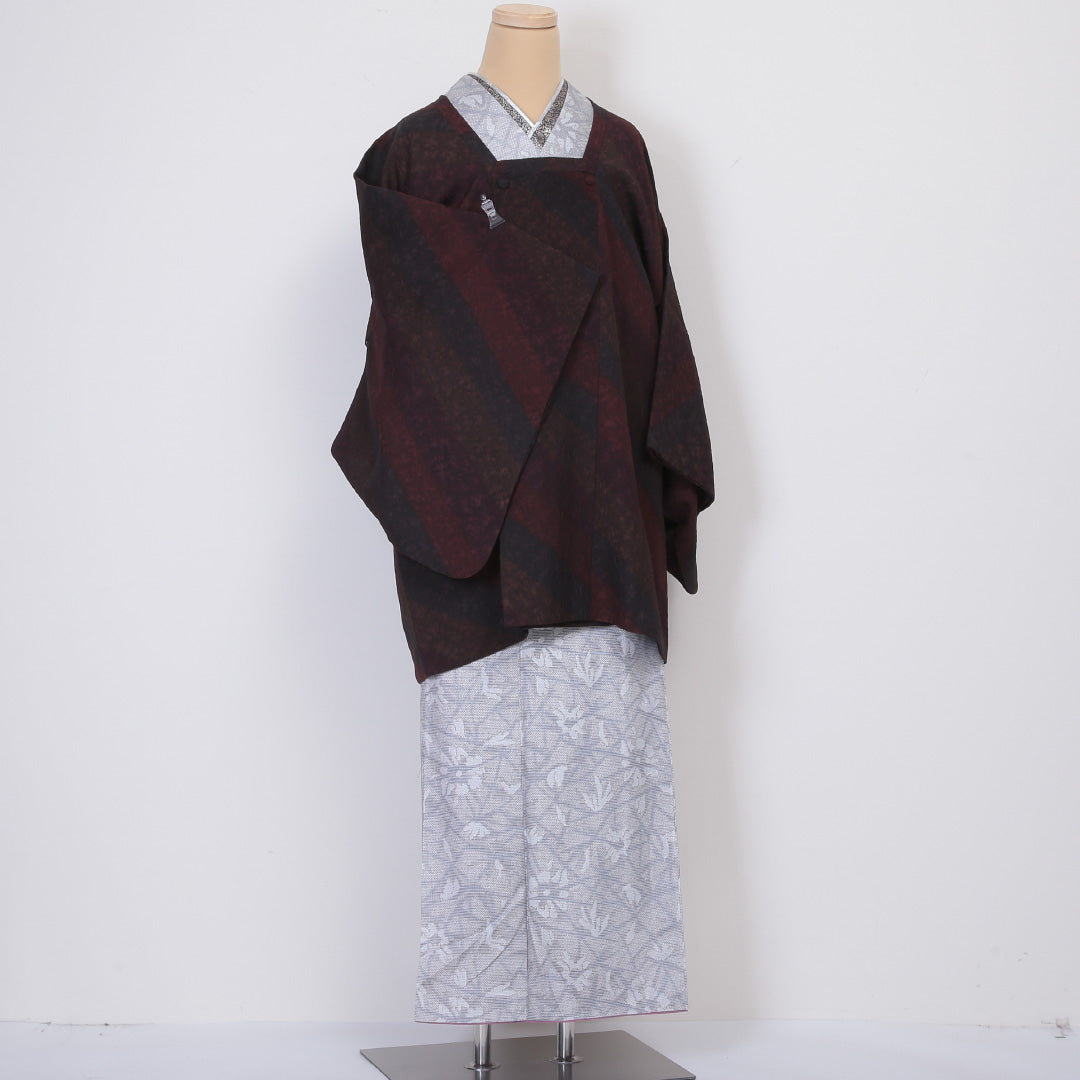 道行コート 身丈85cm 裄丈67.5cm 正絹 Sランク L 縞 ふくれ織 茶系 1217-00571