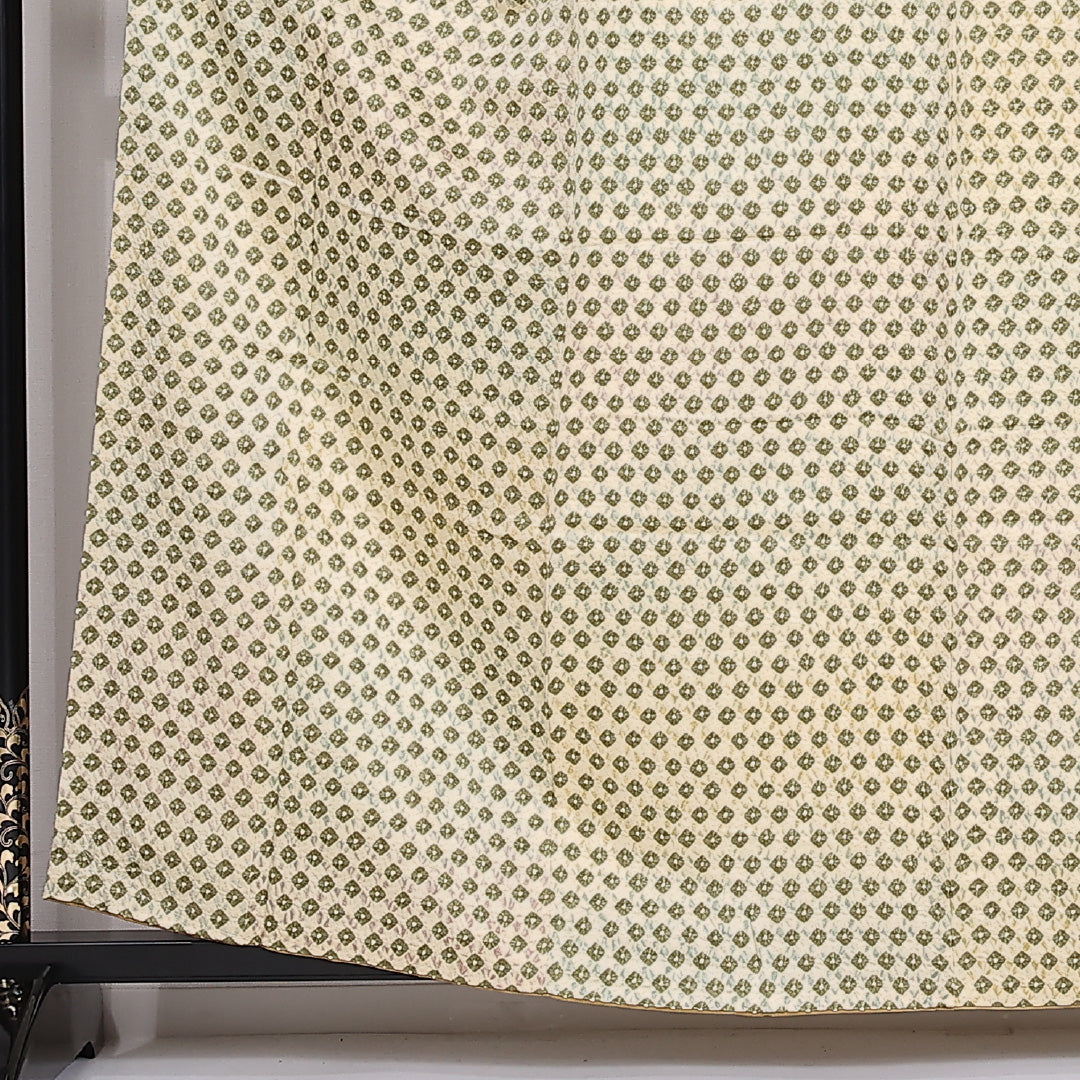 小紋 袷 身丈158cm 裄丈62cm 正絹 Sランク インフォーマル 広衿 Mサイズ 亀甲 クリーム系 RP 1221-02479