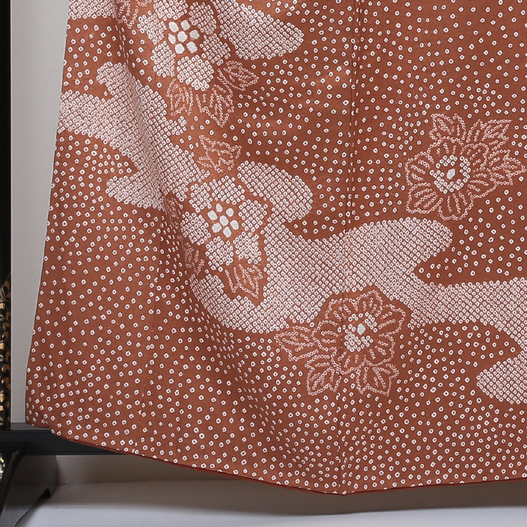 訪問着 袷 身丈160cm 裄丈64cm 正絹 Sランク 紋意匠 (紗綾型) セミフォーマル 広衿 Lサイズ 絞り 牡丹 茶系 RP 1217-04244