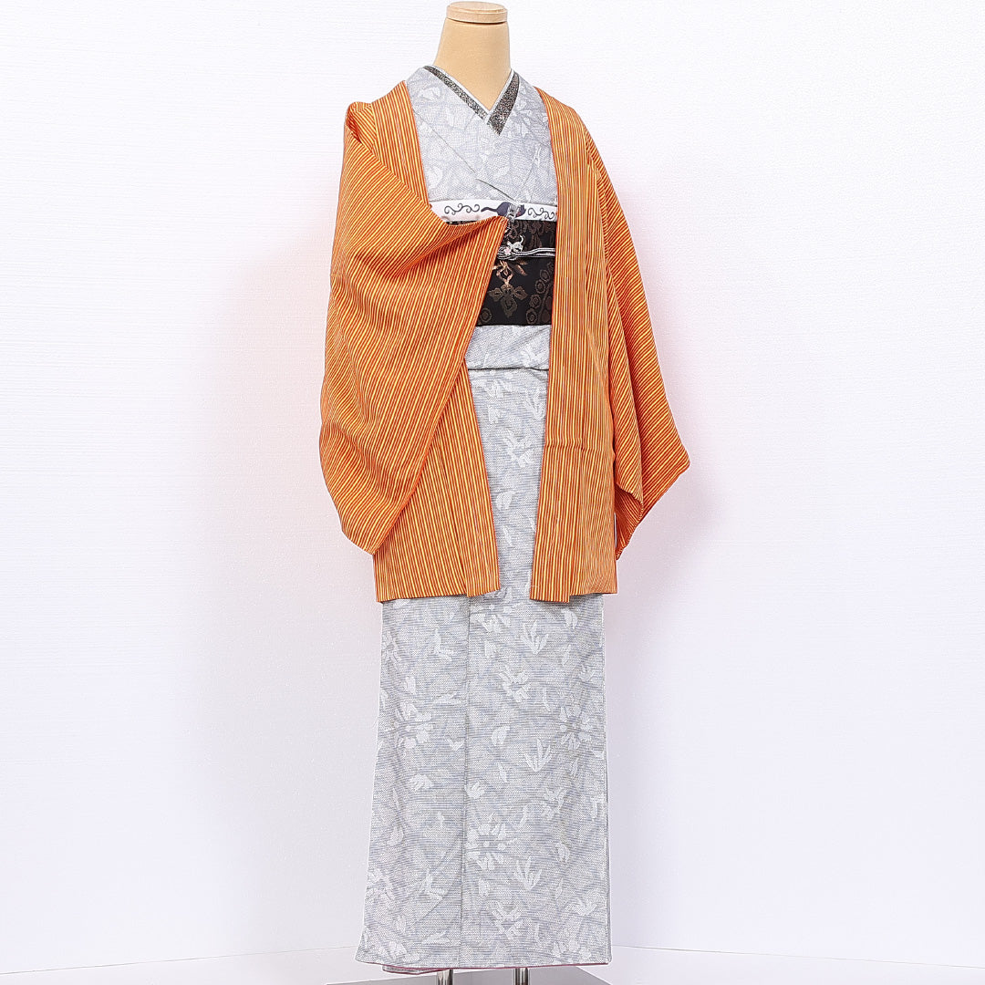 羽織 袷 身丈82cm 裄丈66cm 正絹 Sランク カジュアル Mサイズ 縞 朱系 RP 1232-11099