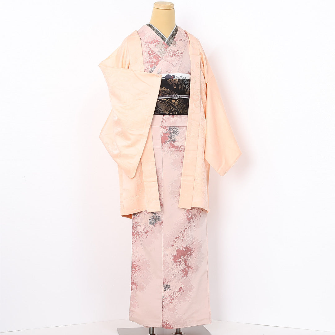 羽織 袷 身丈88cm 裄丈64cm 正絹 Aランク カジュアル Mサイズ 流水 菊 ピンク系 HP 1232-12568