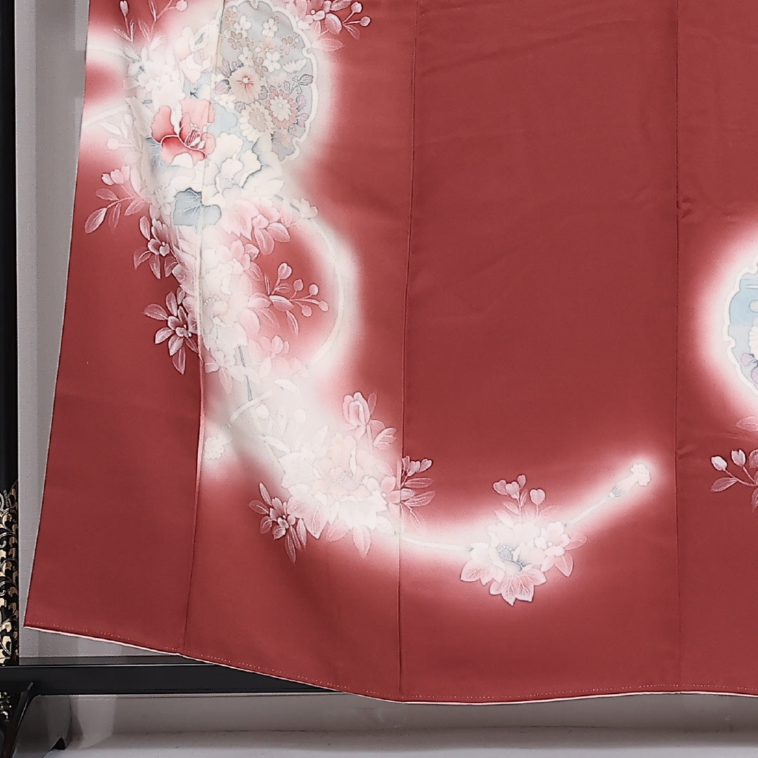 訪問着 袷 身丈157.5cm 裄62.5cm 正絹 牡丹 雪輪 ぼかし Sランク 1212-00831