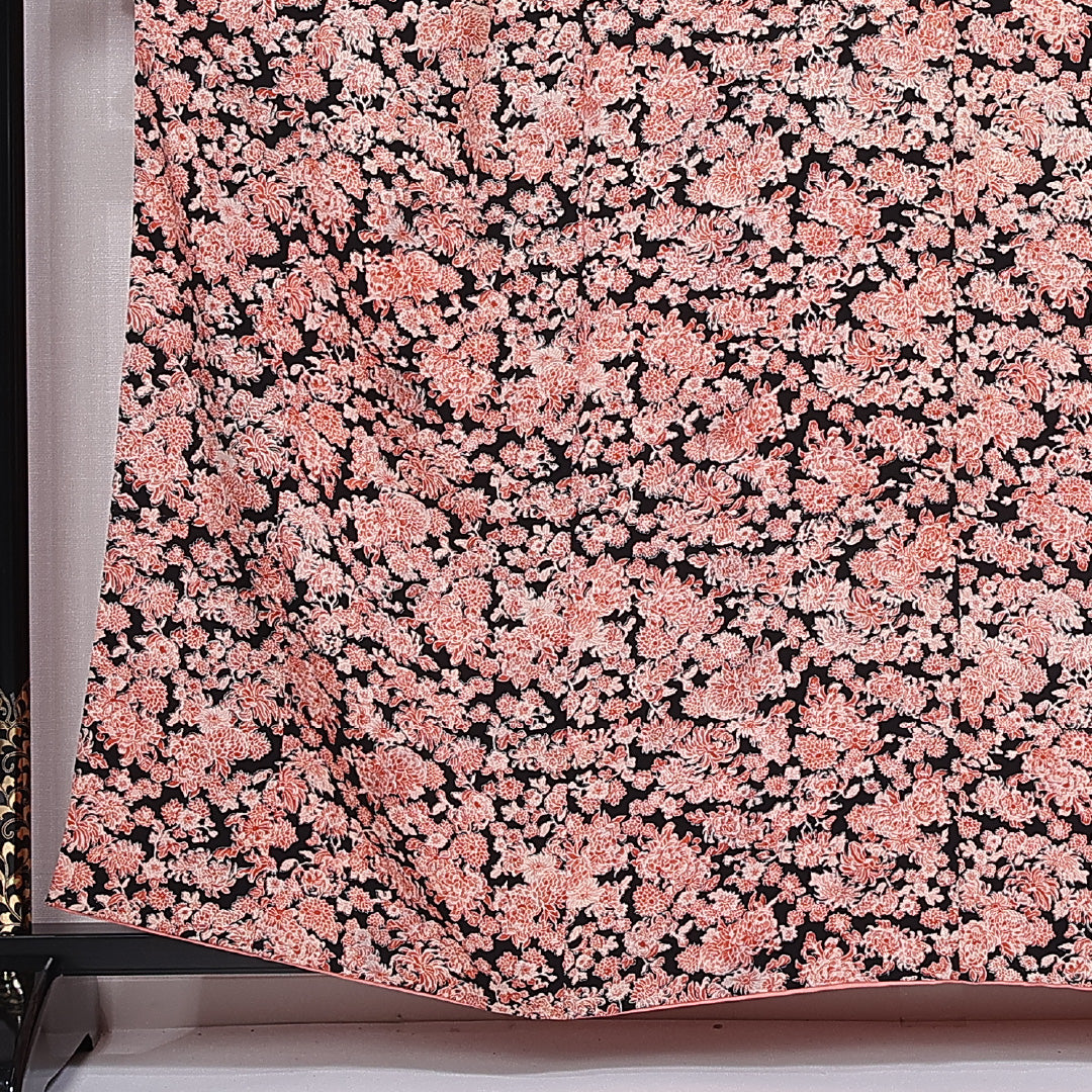 小紋 袷 身丈158cm 裄丈65cm 正絹 Aランク インフォーマル 広衿 Mサイズ 菊 ピンク系 RP 1221-11266