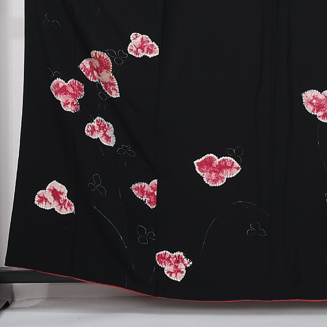 アンティーク 付下げ 袷 身丈158cm 裄丈62cm 正絹 Aランク 広衿 Mサイズ 紫陽花 黒系 M4 1218-12504