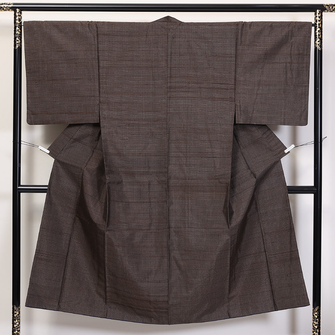 男着物 袷 身丈146cm 裄丈67cm 正絹 Aランク カジュアル 棒衿 Lサイズ 抽象柄 茶系 RP 1224-06235