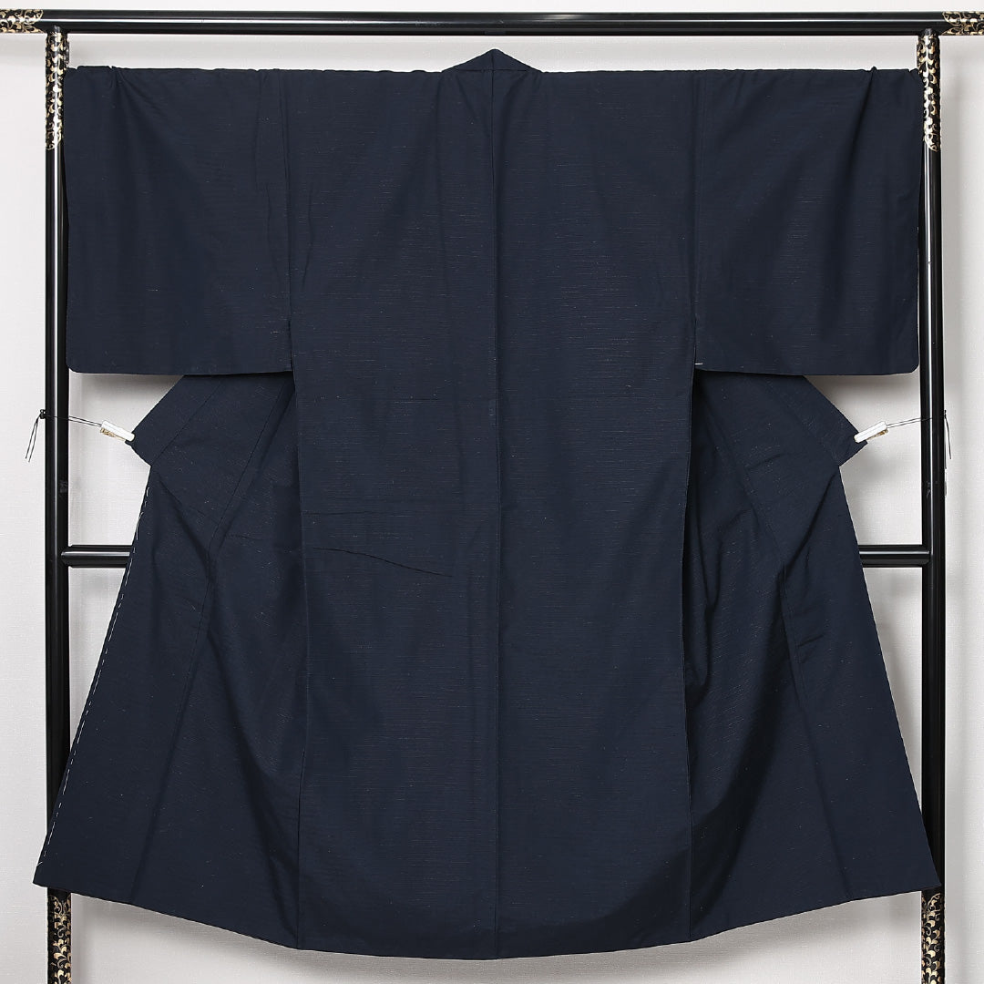 男着物 袷 身丈145cm 裄丈71cm 正絹 Sランク カジュアル 棒衿 Lサイズ 無地 紺系 RP 1224-13005