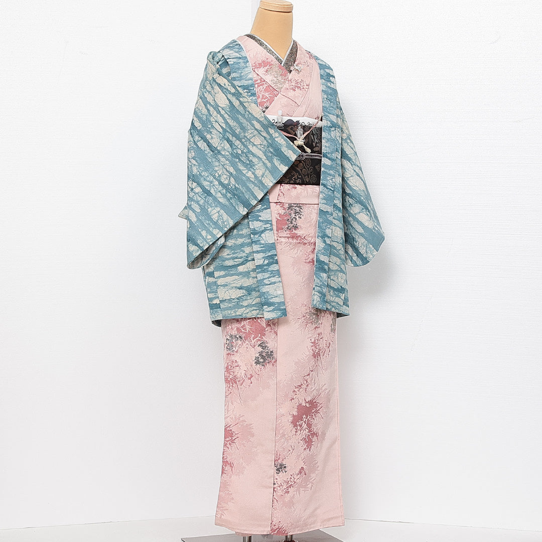 洗える着物 羽織 袷 身丈80cm 裄丈62cm ポリエステル Aランク カジュアル Sサイズ しつけ糸 創作柄 水色系 HP 1232-13875