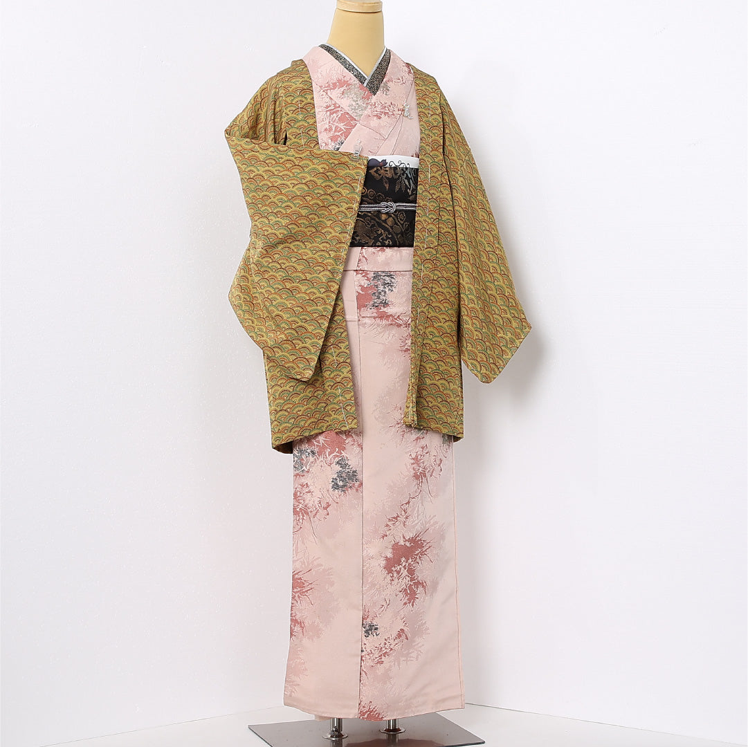 羽織 袷 身丈80cm 裄丈63cm 正絹 Sランク カジュアル Sサイズ 青海波 茶系 RP 1232-12726