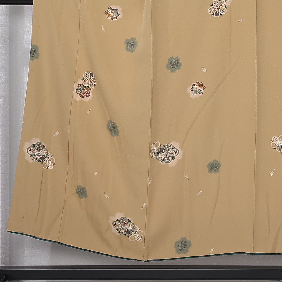 小紋 袷 身丈151cm 裄丈65cm 正絹 Sランク インフォーマル バチ衿 Sサイズ 花柄 黄系 RP 1221-12389