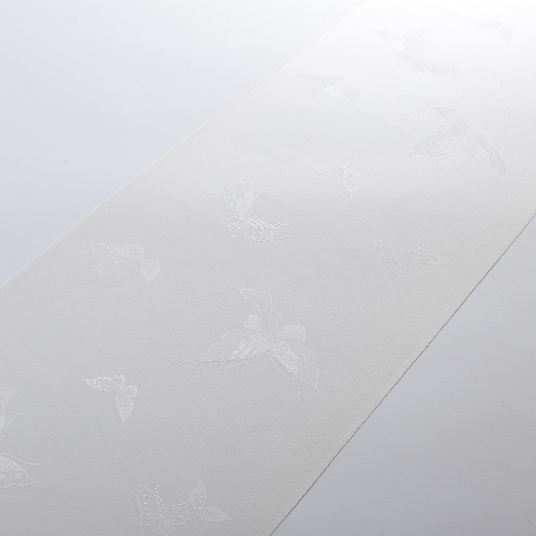 新品 反物 色無地 正絹 丹後ちりめん 蝶 証紙 白系 1232-00030-G040-11 1232-00030-G040