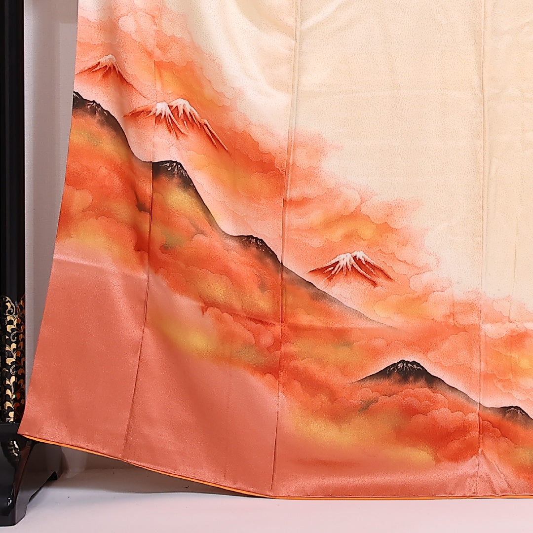 訪問着 袷 身丈163.5cm 裄62.5cm 正絹 風景 山 雲取 Bランク 1212-00839
