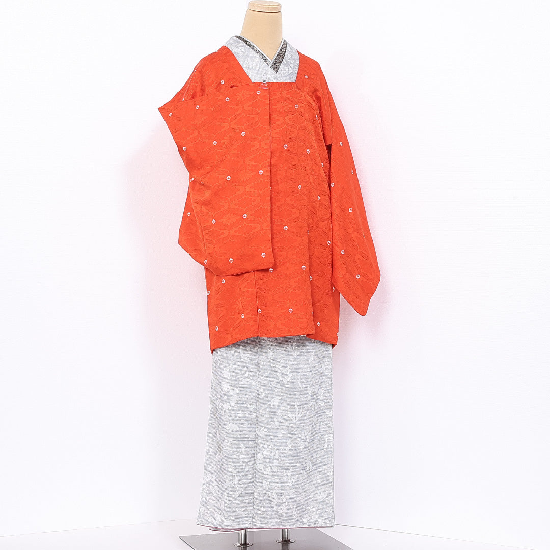 道行コート 袷 身丈87cm 裄丈66cm 正絹 Sランク セミフォーマル Mサイズ 花菱 朱系 RP 1237-10624