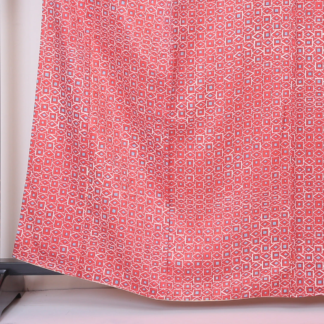 小紋 袷 身丈161cm 裄64.5cm 正絹 レトロ 菱形 赤系 Aランク 1215-02073